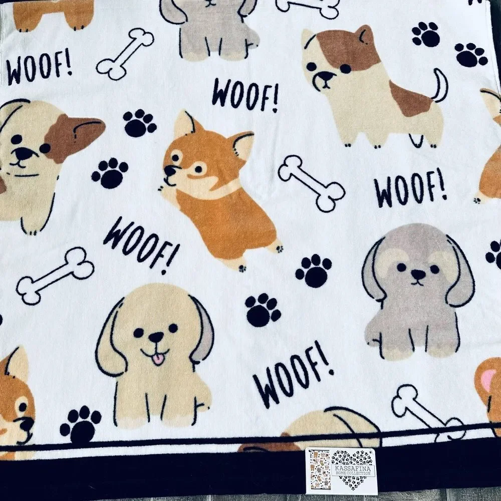 Bath Towel “Woof!” Puppy Dogs Paw Print